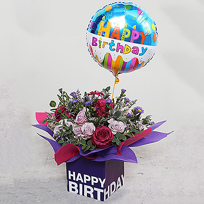 Birthday Flower Arrangement With Balloon: Flower Arrangements