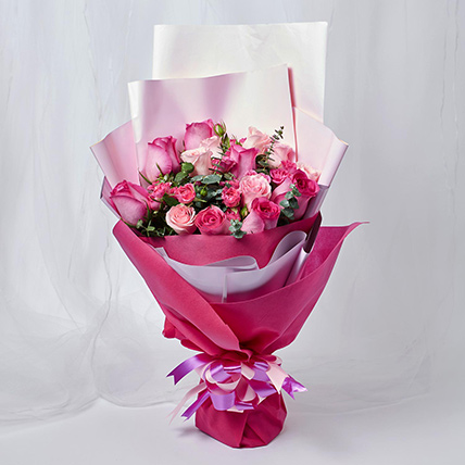Attractive Mixed Roses Wrapped Bouquet: Gifts for Mother