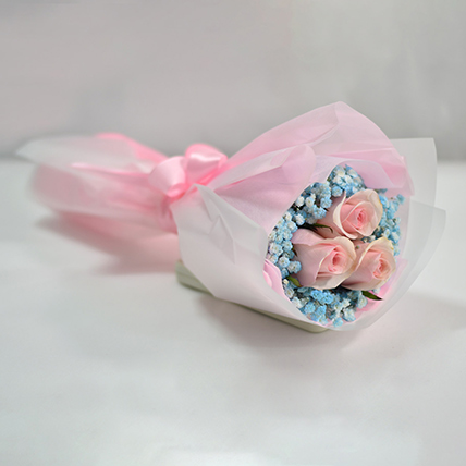 Lovely Pink Rose Baby Breath Bunch: Birthday Flower Bouquets