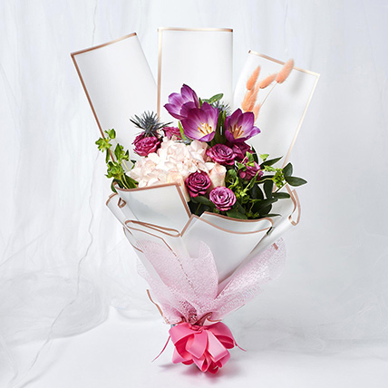 Refreshing Mixed Flowers Wrapped Bunch: Premium Flowers 