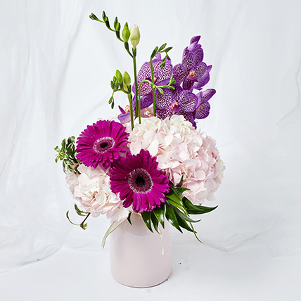 Serene Mixed Flowers Vase Arrangement: Gifts for Mother