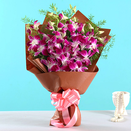 Six Exotic Purple Orchids Bunch: Purple Floral Bouquets