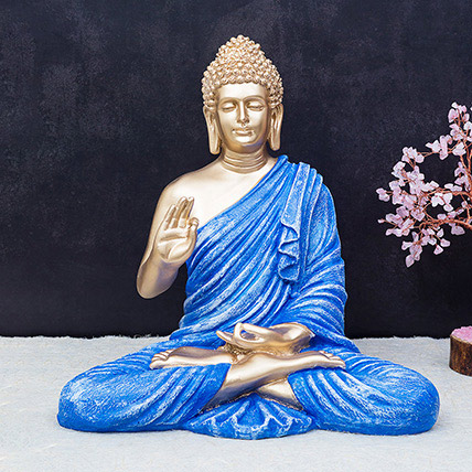 Gold Toned Navy Blue Handcrafted Buddha Showpiece: Midnight Delivery Gifts