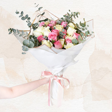 Lovely Mixed Roses Bouquet: White Valentine's Day Flowers