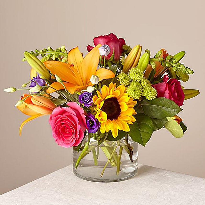 Heavenly Mixed Flowers Glass Vase: Congratulations Flowers