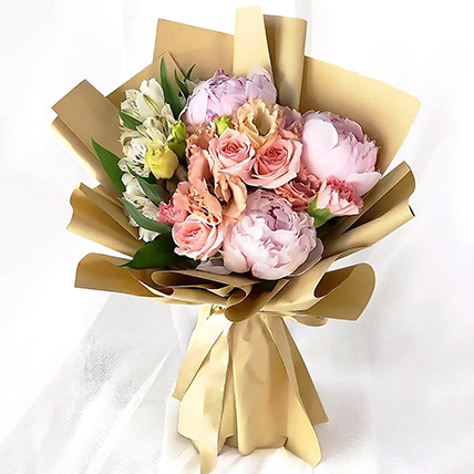 Pink Elegance Mix Flower Bouquet: Peony Bouquets