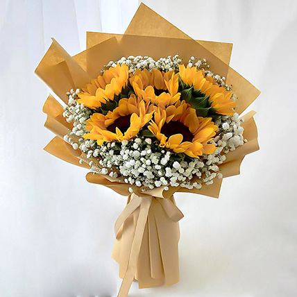 Ravishing Sunflowers Beautifully Tied Bouquet: Beautiful Yellow Flowers