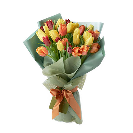 Beautifully Wrapped Mixed Tulips Bouquet: Birthday Bouquet