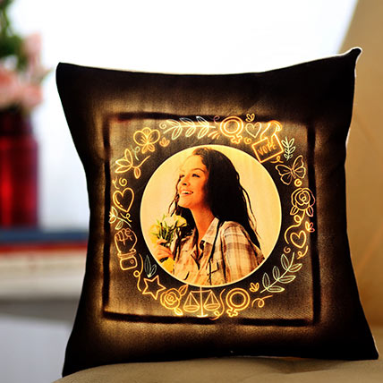 Personalised Yellow Led Cushion: Custom Women's Day Gifts