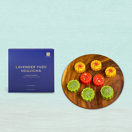 Assorted Mini Moocake With Lavender Yuzu Houjicha Tea Box: Mid Autumn Festival Gifts