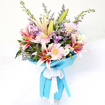 Sweet Gerberas And Lavender Flower Bouquet: Housewarming Gifts Singapore