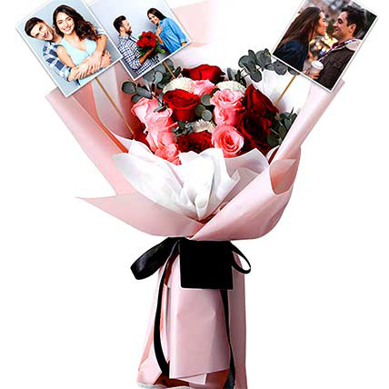 Personalised Bouquet Of 12 Roses: Flower Bouquet with Personalised Gift