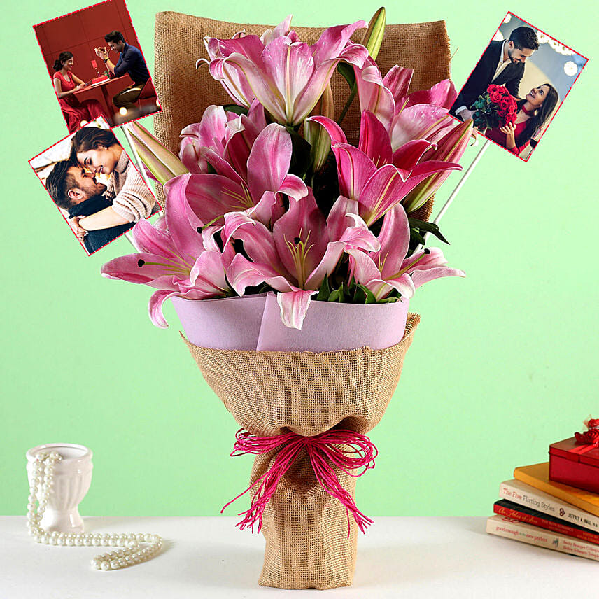 Personalised Oriental Pink Lilies Bunch: Personalised Gifts Singapore