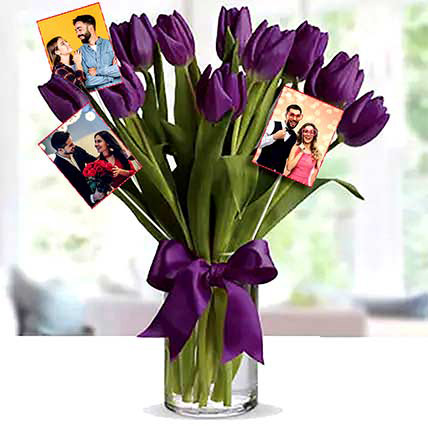 Personalised Purple Tulip Arrangement: Flower Bouquet with Personalised Gift
