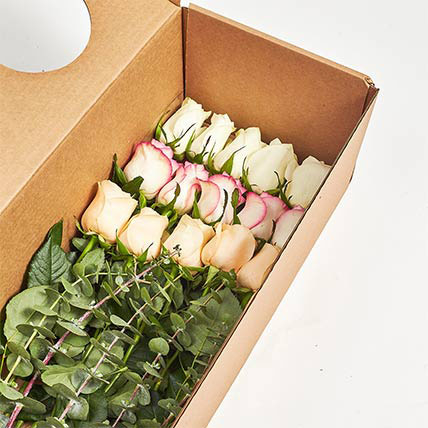 Delightful Mixed Roses Box: White Day Flowers