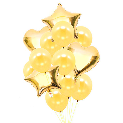 Heart N Star Shaped Golden Balloons: Balloon Flower Bouquet