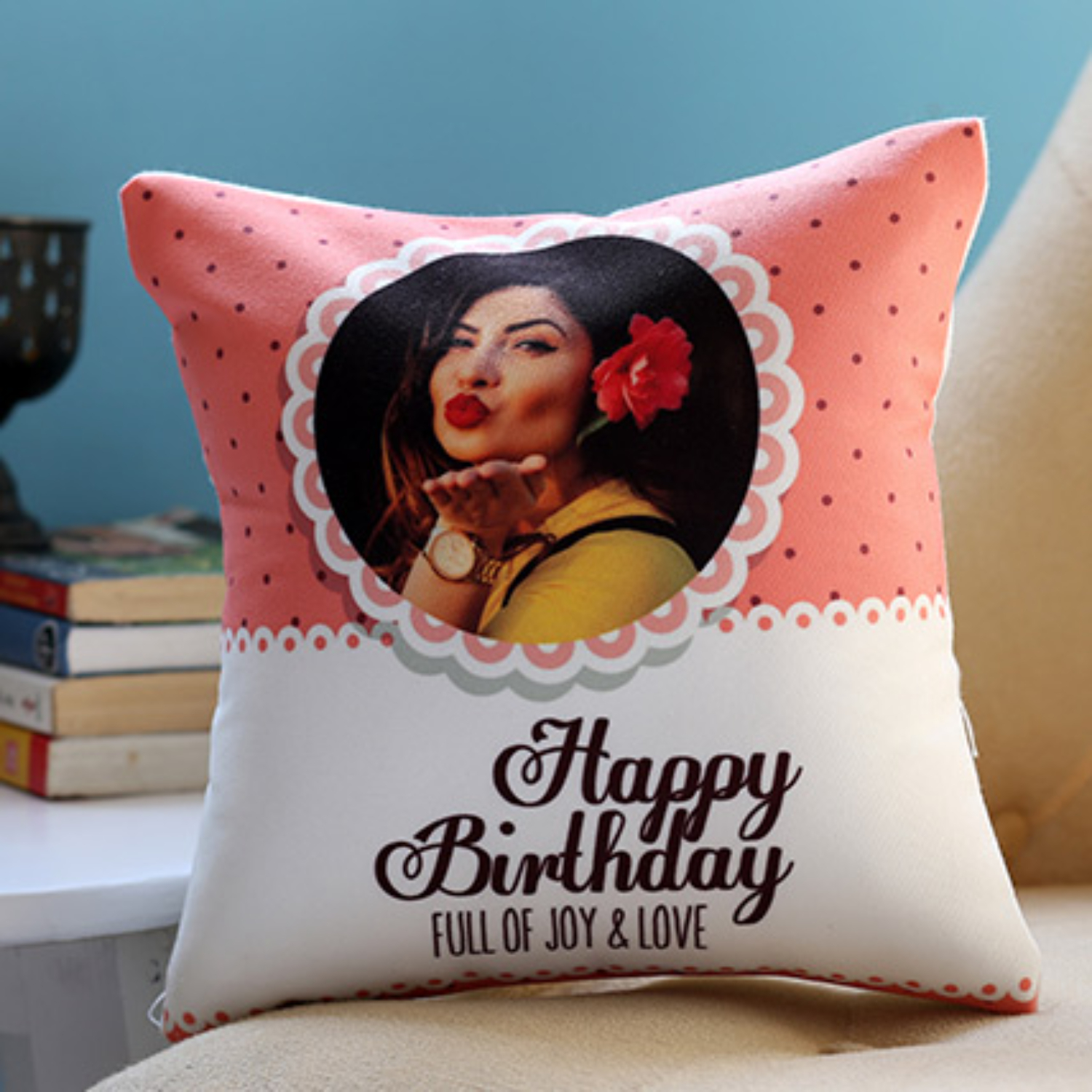 Personalised Joy and Love Birthday Cushion: Personalised Photo Cushions