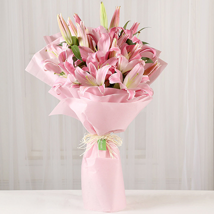 Attractive Oriental Pink Lilies Bouquet: Nurses Day Gift Ideas