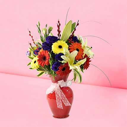 Vibrant Mixed Flowers Vase: CNY Gifts Singapore