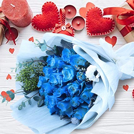 Floral Blue Roses Bouquet: Valentine Rose