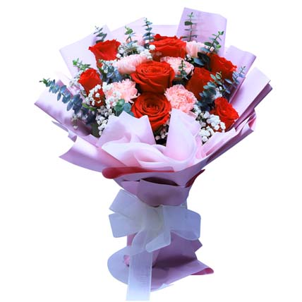 Rose & Carnation Bouquet For Love: Valentines Day Gifts for Wife