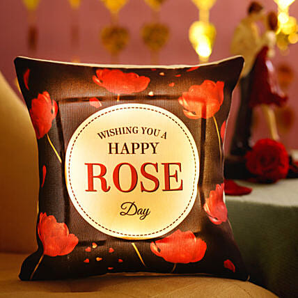 Rose Day Greetings Printed Led Cushion: 