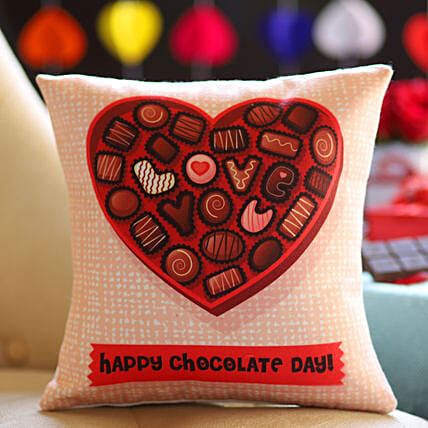 Happy Chocolate Day Greetings Printed Cushion: 