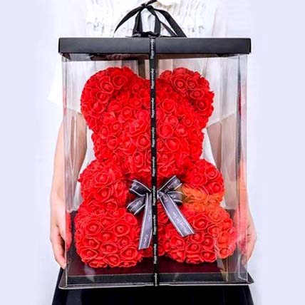 Artificial Roses Red Teddy Bear for Valentines: Gift Delivery Singapore