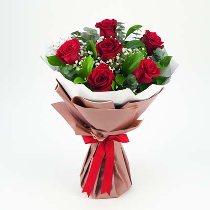 Bunch Of Beautiful 6 Red Rose: Valentines Day Gifts for Wife