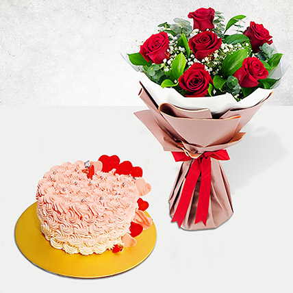 Roses Bouquet With Fairy Cake: Valentines Bouquets