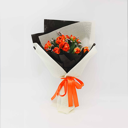 Striking Tulips & Caspier Bouquet: Orange Flowers