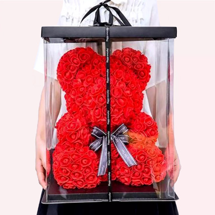 Artificial Red Roses Teddy: Happy Birthday Flowers