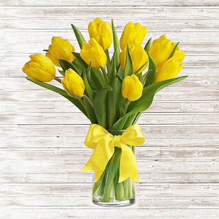 Serene Yellow Tulips Glass Vase: Fathers Day Bouquets