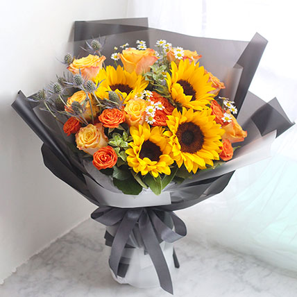 Striking Mixed Flowers Beautifully Wrapped Bouquet: Father's Day Flowers