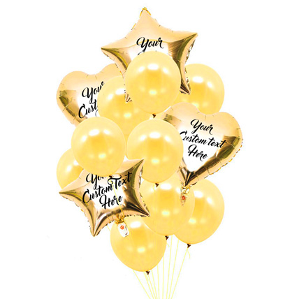 Heart & Star Shaped Customized Text Golden Balloons: Customized Gifts
