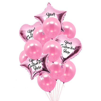 Heart & Star Shaped Customized Text Pink Balloons: Balloon Bouquets Singapore