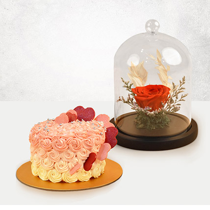 Forever Red Rose & Floral Heart Chocolate Cake: Preserved Flowers Singapore