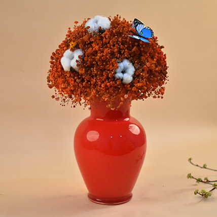 Red Baby Breath Oval Shaped Red Vase: Anniversary Flowers