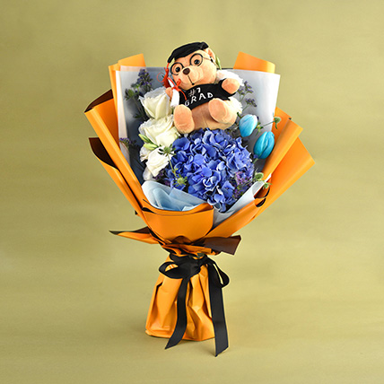 Graduation Teddy Bear & Mixed Flowers Bouquet: Graduation Gifts