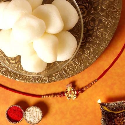 Sneh Antique Ganesha Rakhi & Rasgullas: Raksha Bandhan Gifts For brother