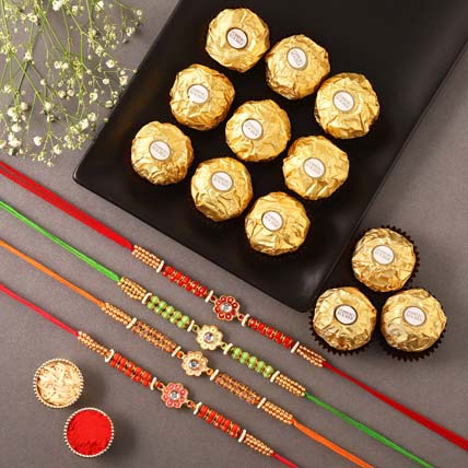 Sneh Meenakari Rakhi Set & Ferrero Rocher Box: Rakhi Gifts