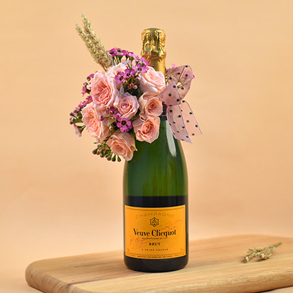 Champagne & Mixed Flowers Combo: Flowers And Wine Delivery