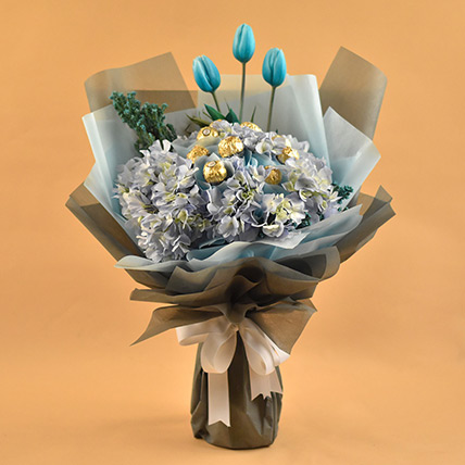 Lovely Mixed Flowers & Ferrero Rocher Bouquet: Flowers N Chocolates 