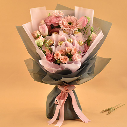 Mixed Flowers & Chocolates Bouquet: Bundle Of Flowers And Chocolates
