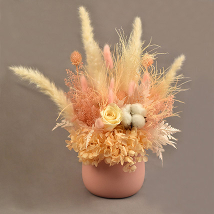 Alluring Mixed Preserved Flowers Designer Vase: Cotton Flowers