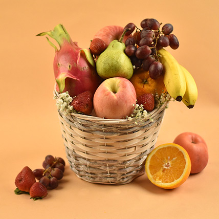 Assorted Healthy Fruits Willow Basket: Fruit Baskets Singapore