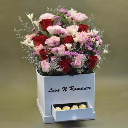 Red & Pink Flowers in Perosnlised Box: Chocolates Delivery Singapore