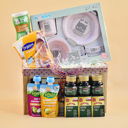 Wooden Tray Basket Baby Care Hamper: Baby Shower Gifts