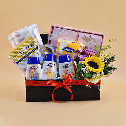 Brown Straw Basket Baby Care Hamper: Baby Shower Gifts