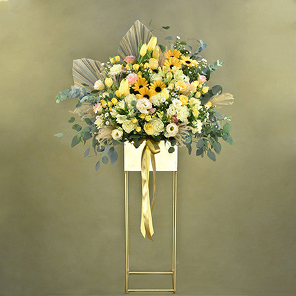 Graceful Mixed Flowers Golden Stand: congratulation flower stand